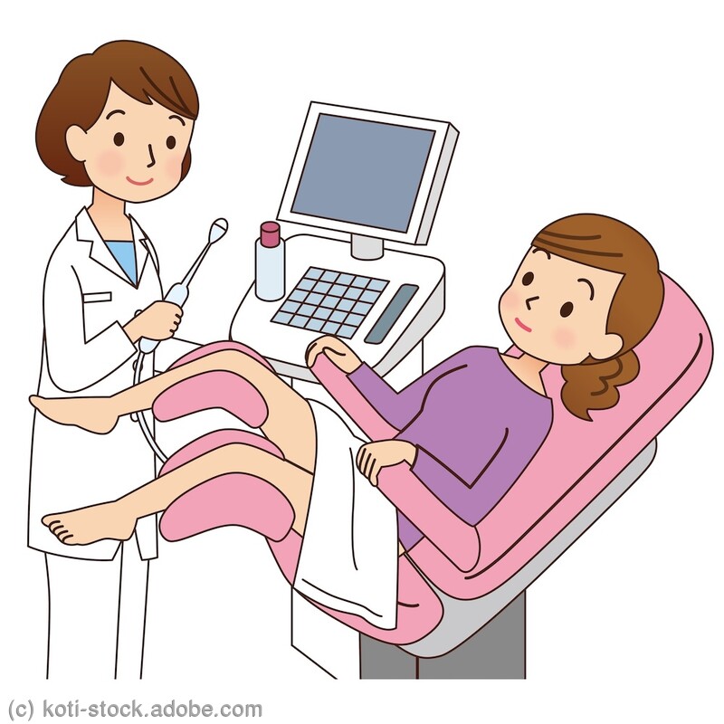内診台で超音波検査をうける女性のイメージイラスト